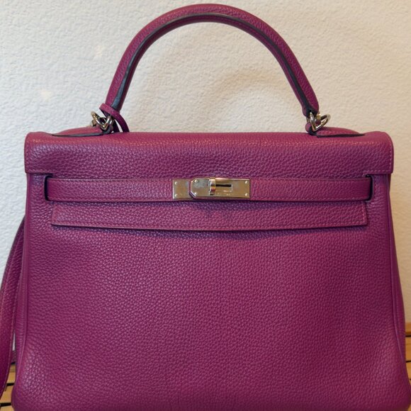 Hermes 32cm Tosca Clemence Retourne Kelly with Palladium Hardware - Picture 5 of 14